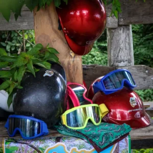 Safety helmets and goggles used for Cozumel ATV tours and jungle adventures in Mexico